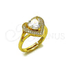 Anillo Multi Piedra 01.266.0062 Oro Laminado, Diseño de Corazón y Cluster, con Blanca Zirconia Cubica and Blanca Micro Pave, Pulido, Tono Dorado (One size fits all)