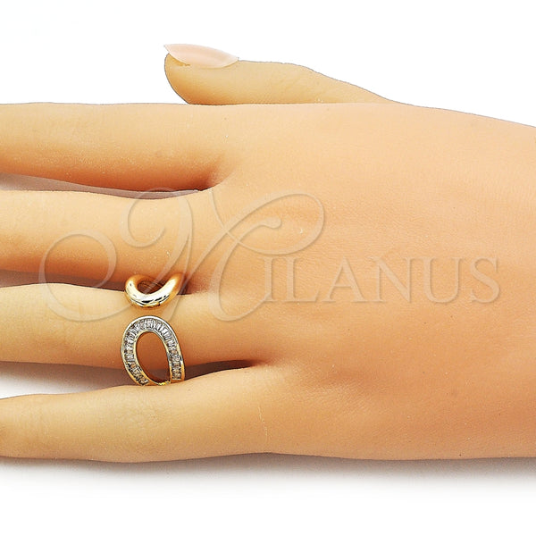 Anillo Multi Piedra 01.266.0063 Oro Laminado, Diseño de Baguette y Gota, con Zirconia Cubica Blanca, Pulido, Tono Dorado (Talla Unica)