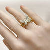 Anillo Multi Piedra 01.266.0065 Oro Laminado, Diseño de Mariposa y Miami Cubana, con Blanca Zirconia Cubica, Pulido, Tono Dorado (One size fits all)