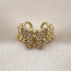 Anillo Multi Piedra 01.266.0065 Oro Laminado, Diseño de Mariposa y Miami Cubana, con Blanca Zirconia Cubica, Pulido, Tono Dorado (One size fits all)