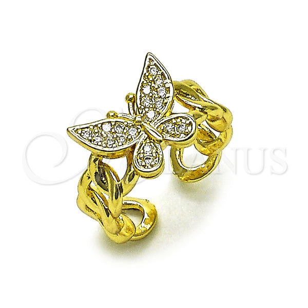 Anillo Multi Piedra 01.266.0065 Oro Laminado, Diseño de Mariposa y Miami Cubana, con Blanca Zirconia Cubica, Pulido, Tono Dorado (One size fits all)
