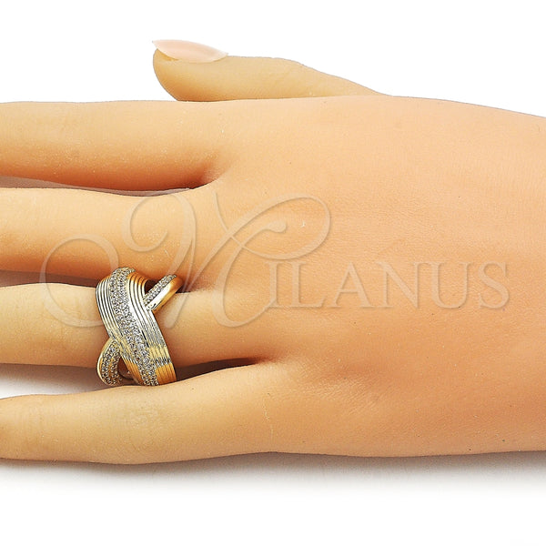 Anillo Multi Piedra 01.266.0068 Oro Laminado, Diseño de Torcido, con Blanca Zirconia Cubica and Blanca Micro Pave, Diamantado, Tono Dorado (One size fits all)