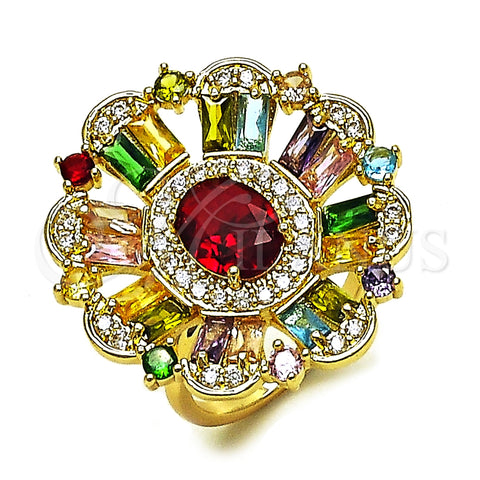 Anillo Multi Piedra 01.266.0072 Oro Laminado, Diseño de Cluster, con Multicolor and Granate Zirconia Cubica, Pulido, Tono Dorado (One size fits all)