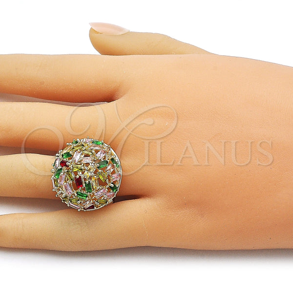 Anillo Multi Piedra 01.266.0073 Oro Laminado, Diseño de Baguette, con Multicolor Zirconia Cubica, Pulido, Tono Dorado (One size fits all)