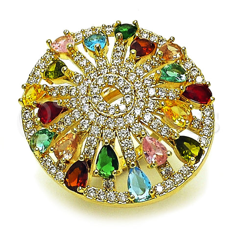 Anillo Multi Piedra 01.266.0074 Oro Laminado, Diseño de Cluster y Gota, con Multicolor and Blanca Zirconia Cubica, Pulido, Tono Dorado (One size fits all)