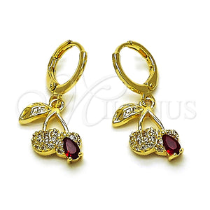 Arete Colgante 02.323.0096 Oro Laminado, Diseño de Cereza, con Granate Zirconia Cubica and Blanca Micro Pave, Pulido, Tono Dorado