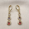 Arete Colgante 02.323.0098 Oro Laminado, Diseño de Gota, con Multicolor Zirconia Cubica, Pulido, Tono Dorado
