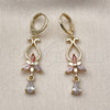 Arete Largo 02.323.0099 Oro Laminado, Diseño de Flor y Gota, con Multicolor Zirconia Cubica, Pulido, Tono Dorado
