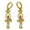Arete Largo 02.323.0099 Oro Laminado, Diseño de Flor y Gota, con Multicolor Zirconia Cubica, Pulido, Tono Dorado