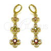 Arete Largo 02.323.0100 Oro Laminado, Diseño de Flor, con Multicolor Zirconia Cubica, Pulido, Tono Dorado