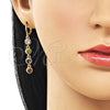 Arete Largo 02.323.0101 Oro Laminado, Diseño de Cluster, con Multicolor Zirconia Cubica, Pulido, Tono Dorado