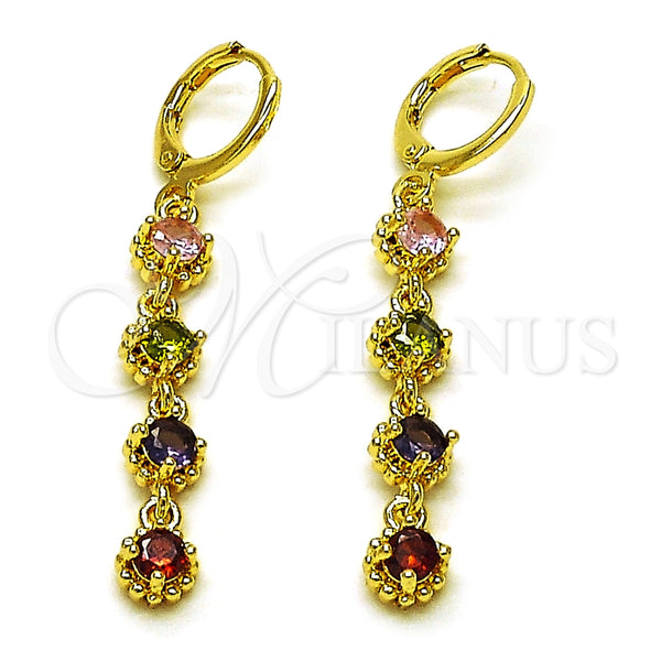 Arete Largo 02.323.0101 Oro Laminado, Diseño de Cluster, con Multicolor Zirconia Cubica, Pulido, Tono Dorado