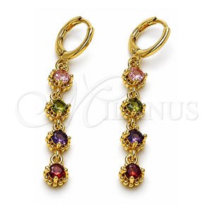 Arete Largo 02.323.0101 Oro Laminado, Diseño de Cluster, con Multicolor Zirconia Cubica, Pulido, Tono Dorado
