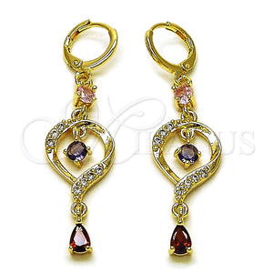 Arete Largo 02.323.0102 Oro Laminado, Diseño de Gota, con Multicolor and Blanca Zirconia Cubica, Pulido, Tono Dorado