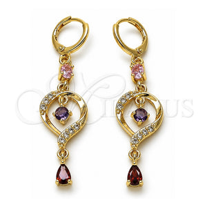 Arete Largo 02.323.0102 Oro Laminado, Diseño de Gota, con Multicolor and Blanca Zirconia Cubica, Pulido, Tono Dorado
