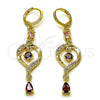 Arete Largo 02.323.0102 Oro Laminado, Diseño de Gota, con Multicolor and Blanca Zirconia Cubica, Pulido, Tono Dorado