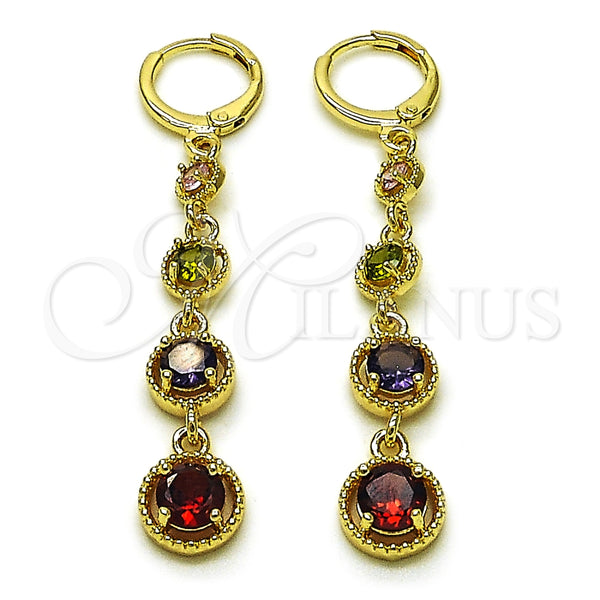 Arete Largo 02.323.0104 Oro Laminado, con Multicolor Zirconia Cubica, Pulido, Tono Dorado