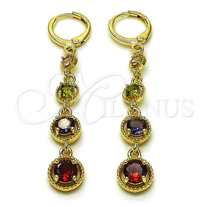 Arete Largo 02.323.0104 Oro Laminado, con Multicolor Zirconia Cubica, Pulido, Tono Dorado