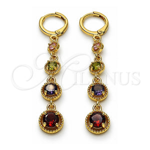 Arete Largo 02.323.0104 Oro Laminado, con Multicolor Zirconia Cubica, Pulido, Tono Dorado