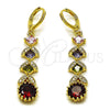 Arete Largo 02.323.0109 Oro Laminado, Diseño de Cluster, con Multicolor Zirconia Cubica and Blanca Micro Pave, Pulido, Tono Dorado