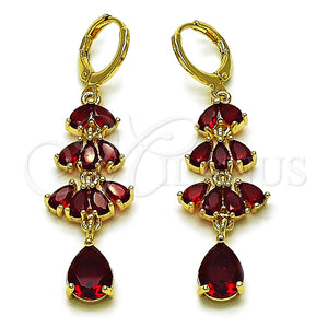 Arete Largo 02.323.0110 Oro Laminado, Diseño de Gota, con Granate Zirconia Cubica, Pulido, Tono Dorado