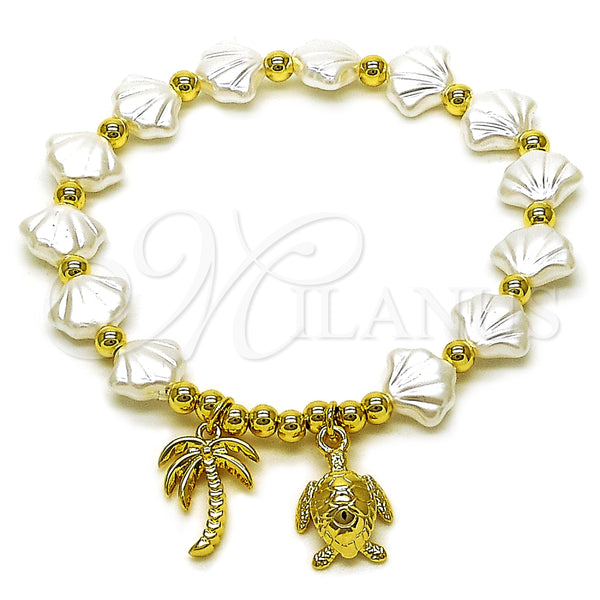 Pulsera Elegante 03.341.0255.07 Oro Laminado, Diseño de Tortuga y Palmera, con Marfil Perla, Pulido, Tono Dorado (Thickness, 7 Inches Length)