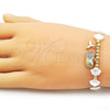 Pulsera Elegante 03.341.0257.07 Oro Laminado, Diseño de Concha y Pescado, con Marfil Perla and Blanca Micro Pave, Pulido, Tono Dorado (Thickness, 7 Inches Length)