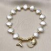 Pulsera Elegante 03.341.0257.07 Oro Laminado, Diseño de Concha y Pescado, con Marfil Perla and Blanca Micro Pave, Pulido, Tono Dorado (Thickness, 7 Inches Length)