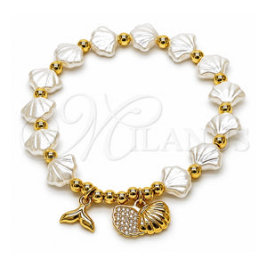 Pulsera Elegante 03.341.0257.07 Oro Laminado, Diseño de Concha y Pescado, con Marfil Perla and Blanca Micro Pave, Pulido, Tono Dorado (Thickness, 7 Inches Length)