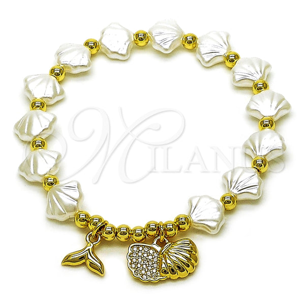 Pulsera Elegante 03.341.0257.07 Oro Laminado, Diseño de Concha y Pescado, con Marfil Perla and Blanca Micro Pave, Pulido, Tono Dorado (Thickness, 7 Inches Length)