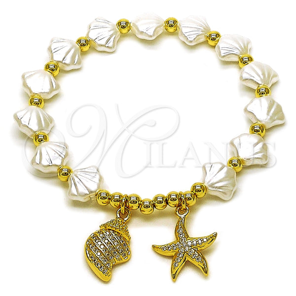 Pulsera Elegante 03.341.0259.07 Oro Laminado, Diseño de Estrella y Caracol, con Marfil Perla and Blanca Micro Pave, Pulido, Tono Dorado (Thickness, 7 Inches Length)