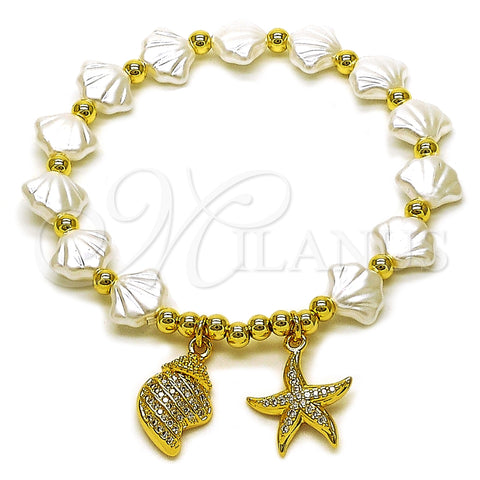 Pulsera Elegante 03.341.0259.07 Oro Laminado, Diseño de Estrella y Caracol, con Marfil Perla and Blanca Micro Pave, Pulido, Tono Dorado (Thickness, 7 Inches Length)