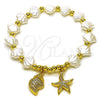 Pulsera Elegante 03.341.0259.07 Oro Laminado, Diseño de Estrella y Caracol, con Marfil Perla and Blanca Micro Pave, Pulido, Tono Dorado (Thickness, 7 Inches Length)
