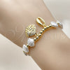Pulsera Elegante 03.341.0260.07 Oro Laminado, Diseño de Concha y Bead Expandible, con Blanca Zirconia Cubica and Marfil Perla, Pulido, Tono Dorado (Thickness, 7 Inches Length)