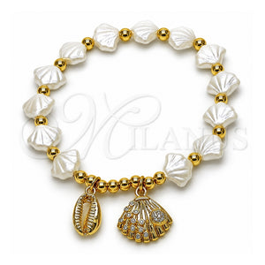 Pulsera Elegante 03.341.0260.07 Oro Laminado, Diseño de Concha y Bead Expandible, con Blanca Zirconia Cubica and Marfil Perla, Pulido, Tono Dorado (Thickness, 7 Inches Length)