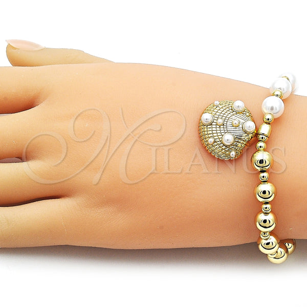 Pulsera Elegante 03.341.0261.07 Oro Laminado, Diseño de Concha y Bead Expandible, con Marfil Perla, Pulido, Tono Dorado (08 MM Thickness, 7 Inches Length)