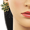 Arete Dormilona 02.436.0002 Oro Laminado, Diseño de Flor y Gota, con Verde and Blanca Zirconia Cubica, Diamantado, Tono Dorado