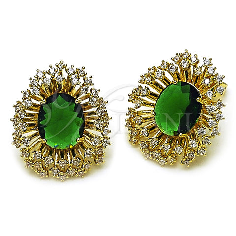 Arete Dormilona 02.436.0003.1 Oro Laminado, Diseño de Cluster y Flor, con Verde and Blanca Zirconia Cubica, Pulido, Tono Dorado