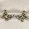 Arete Dormilona 02.436.0005 Oro Laminado, Diseño de Mariposa y Baguette, con Zirconia Cubica Verde y Blanca, Pulido, Tono Dorado