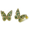 Arete Dormilona 02.436.0005 Oro Laminado, Diseño de Mariposa y Baguette, con Zirconia Cubica Verde y Blanca, Pulido, Tono Dorado