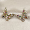 Arete Dormilona 02.436.0005.1 Oro Laminado, Diseño de Mariposa y Baguette, con Zirconia Cubica Multicolor y Blanca, Pulido, Tono Dorado
