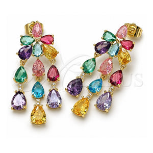 Arete Dormilona 02.436.0011 Oro Laminado, Diseño de Gota, con Zirconia Cubica Multicolor y Micro Pave Blanca, Pulido, Tono Dorado