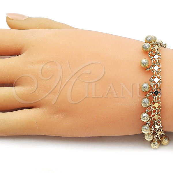 Pulsera de Dije 03.331.0328.07 Oro Laminado, Diseño de Bola, Mate, Tono Dorado (Thickness, 8 Inches Length)