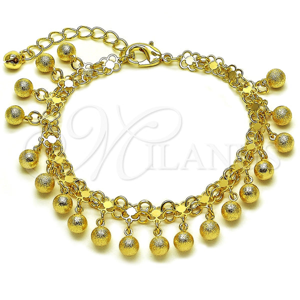Pulsera de Dije 03.331.0328.07 Oro Laminado, Diseño de Bola, Mate, Tono Dorado (Thickness, 8 Inches Length)