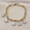 Pulsera de Dije 03.331.0329.07 Oro Laminado, con Blanca Zirconia Cubica, Pulido, Tono Dorado (07 MM Thickness, 8 Inches Length)