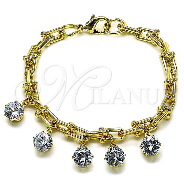 Pulsera de Dije 03.331.0329.07 Oro Laminado, con Blanca Zirconia Cubica, Pulido, Tono Dorado (07 MM Thickness, 8 Inches Length)