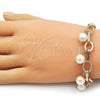 Pulsera de Dije 03.331.0332.07 Oro Laminado, Diseño de Bola y Torcido, con Marfil Perla, Pulido, Tono Dorado (Thickness, 8 Inches Length)