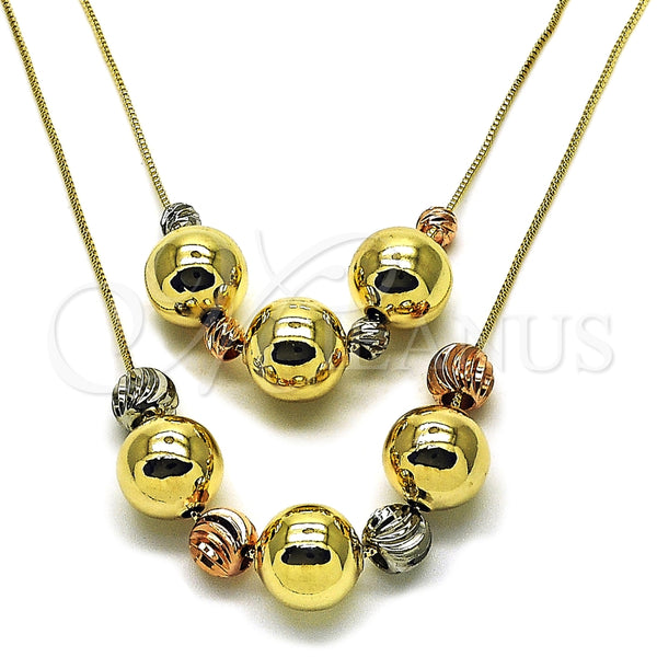 Gargantilla Elegante 04.331.0005.18 Oro Laminado, Diseño de Box y Bola, Pulido, Tres Tonos (01 MM Thickness, 18 Inches Length)
