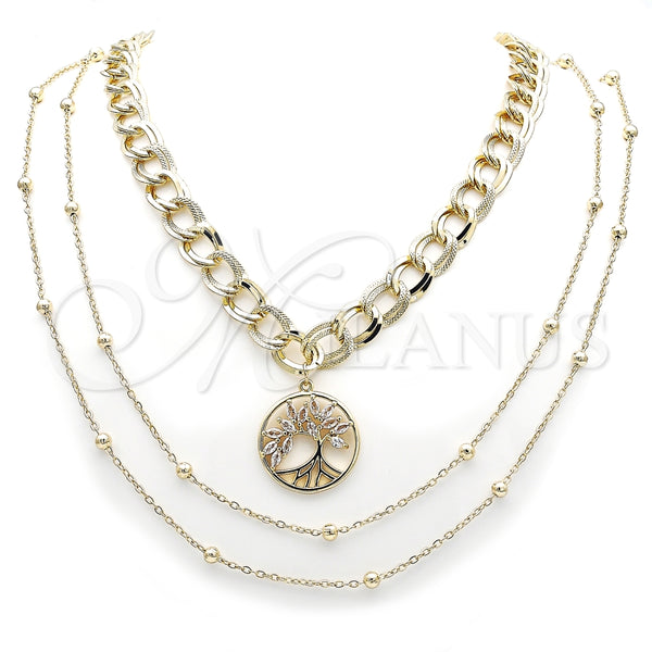 Gargantilla Elegante 04.437.0004.16 Acero Inoxidable, Diseño de Rolo y Ãrbol, con Micro Pave Multicolor, Pulido, Tono Dorado (Grosor 09 MM, 16 Pulgadas de Largo)
