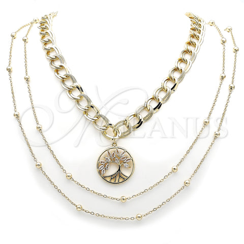 Gargantilla Elegante 04.437.0004.16 Acero Inoxidable, Diseño de Rolo y Ãrbol, con Micro Pave Multicolor, Pulido, Tono Dorado (Grosor 09 MM, 16 Pulgadas de Largo)
